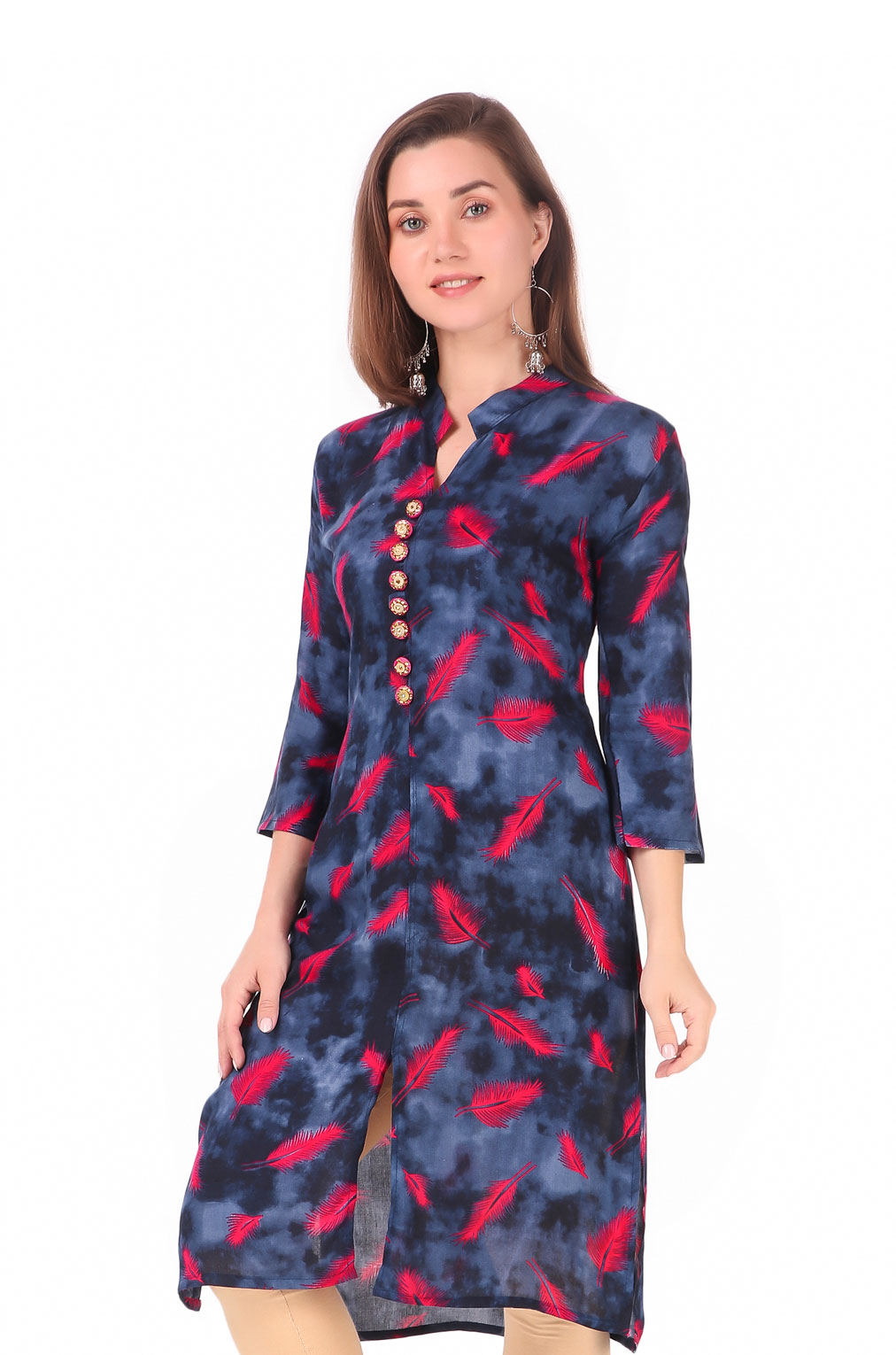 Navy Blue-Orange Botanical Print