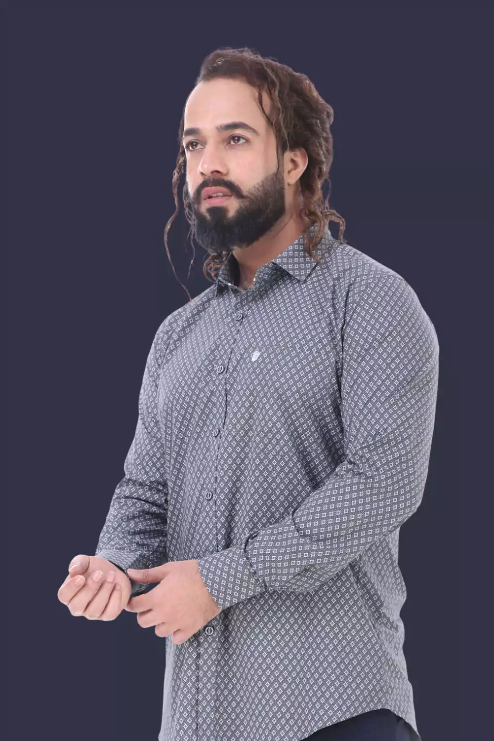 Grey Geometric Patterned Formal Shirt