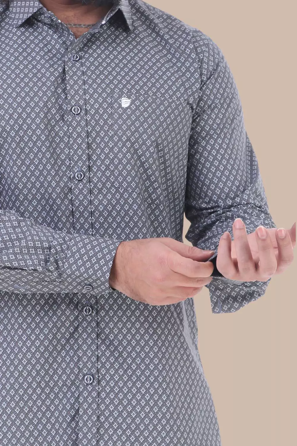 Grey Geometric Patterned Formal Shirt