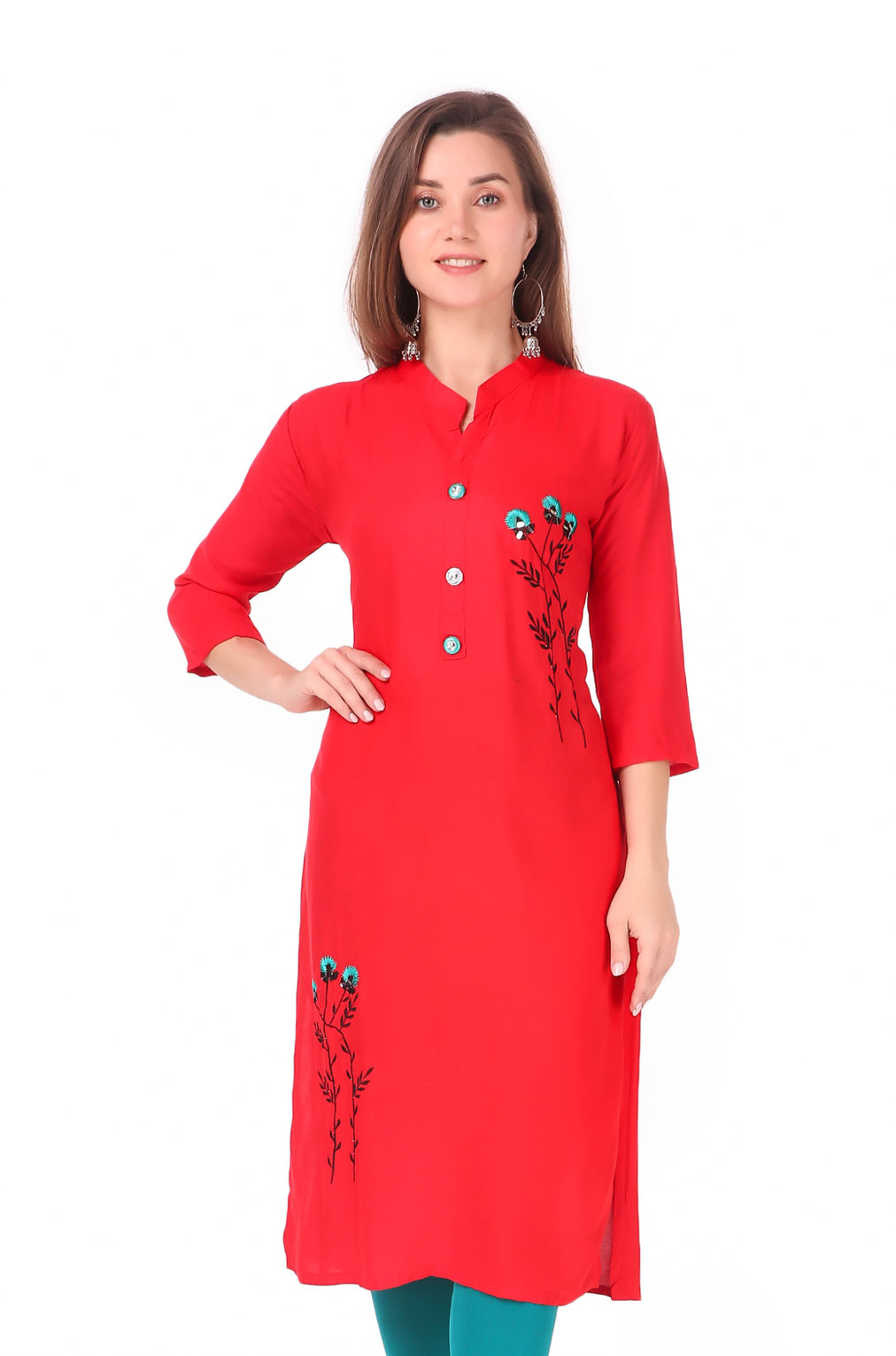 Buy Spendworth Orange Yellow Cotton Round Neck Zari and Thread Embroidered  Designer Kurti with Buttons On Front at Amazon.in