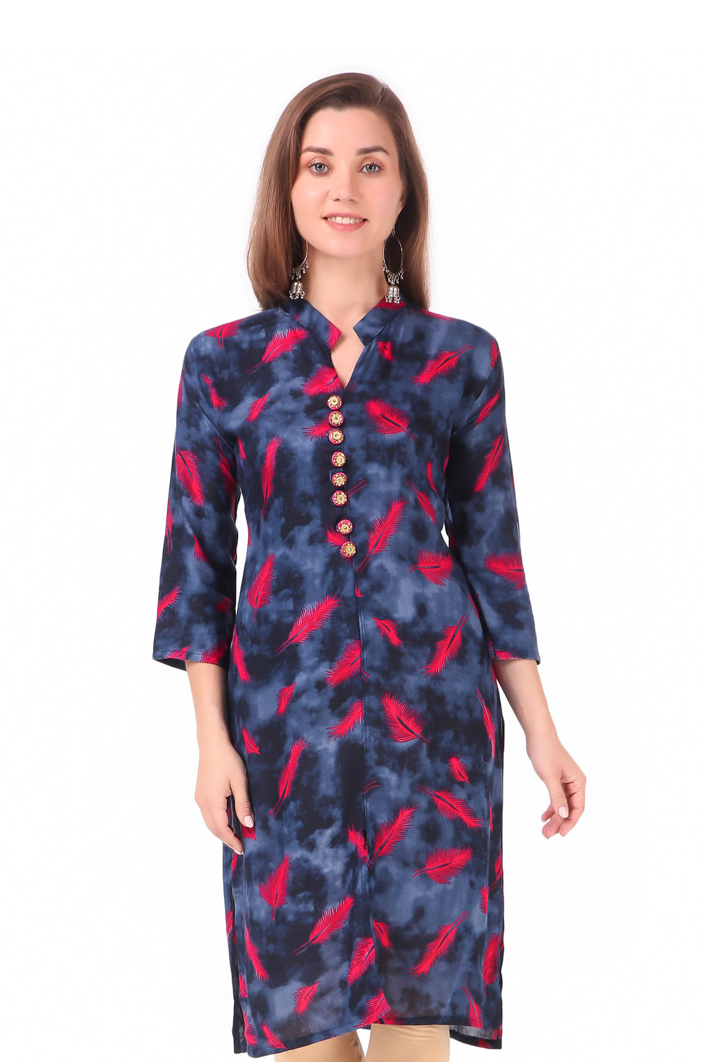 Navy Blue-Orange Botanical Print