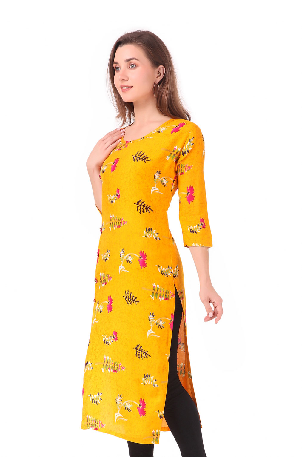 Yellow Naira Cut Embroidery Work Indian Handmade Women Kurti Pant Dupatta  Dress | eBay