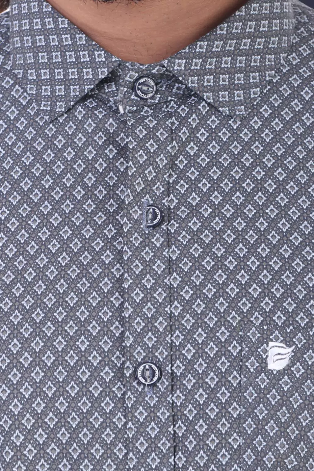 Grey Geometric Patterned Formal Shirt
