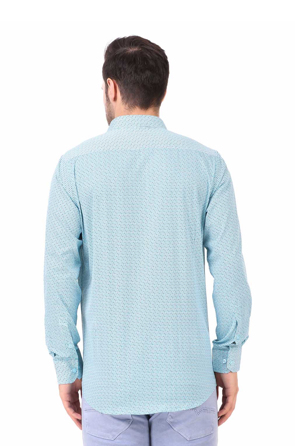 Men Sky Blue Printed Slim Fit Formal Shirt