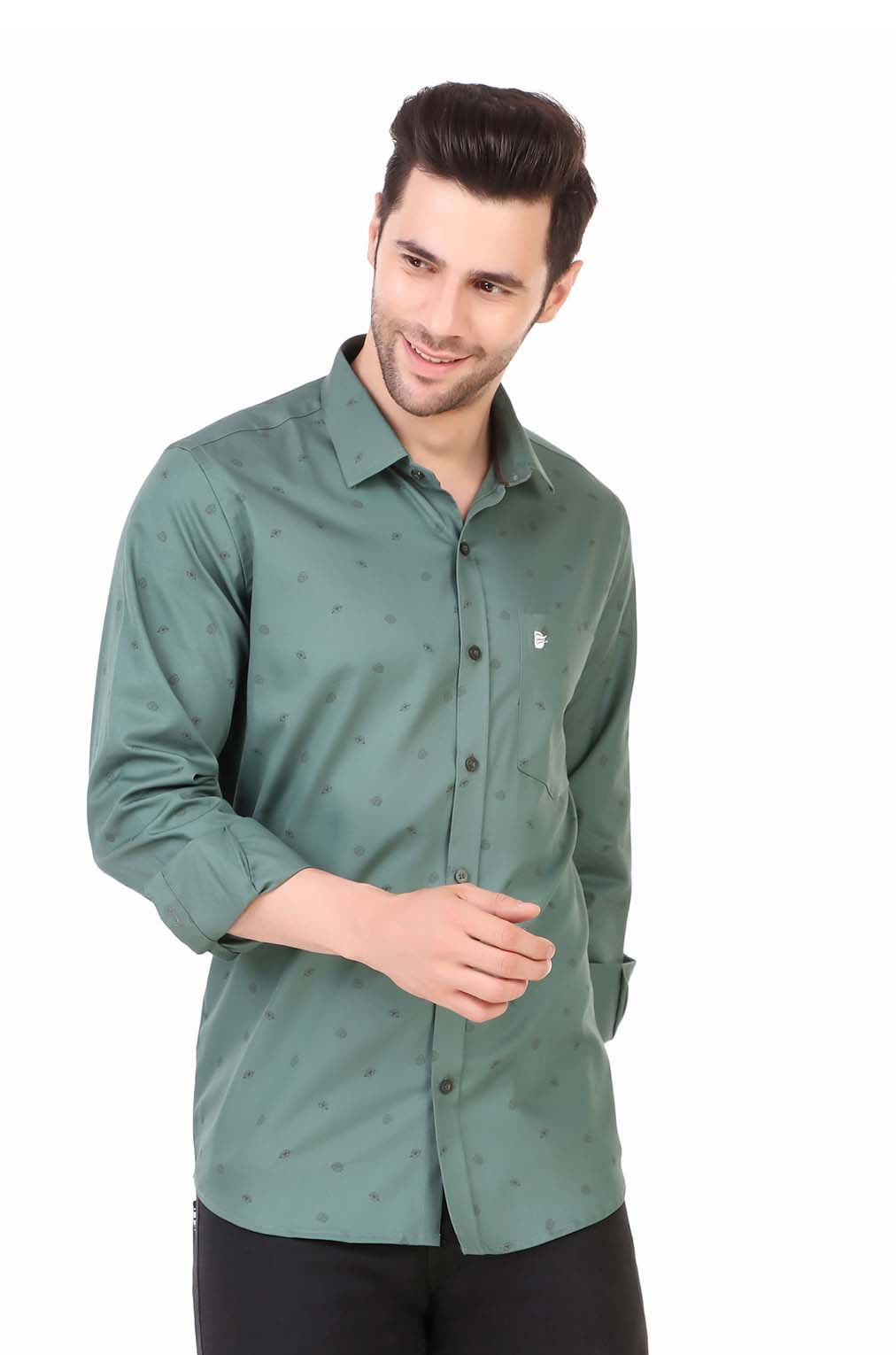 Men Green Floral Slim Fit Formal Shirt