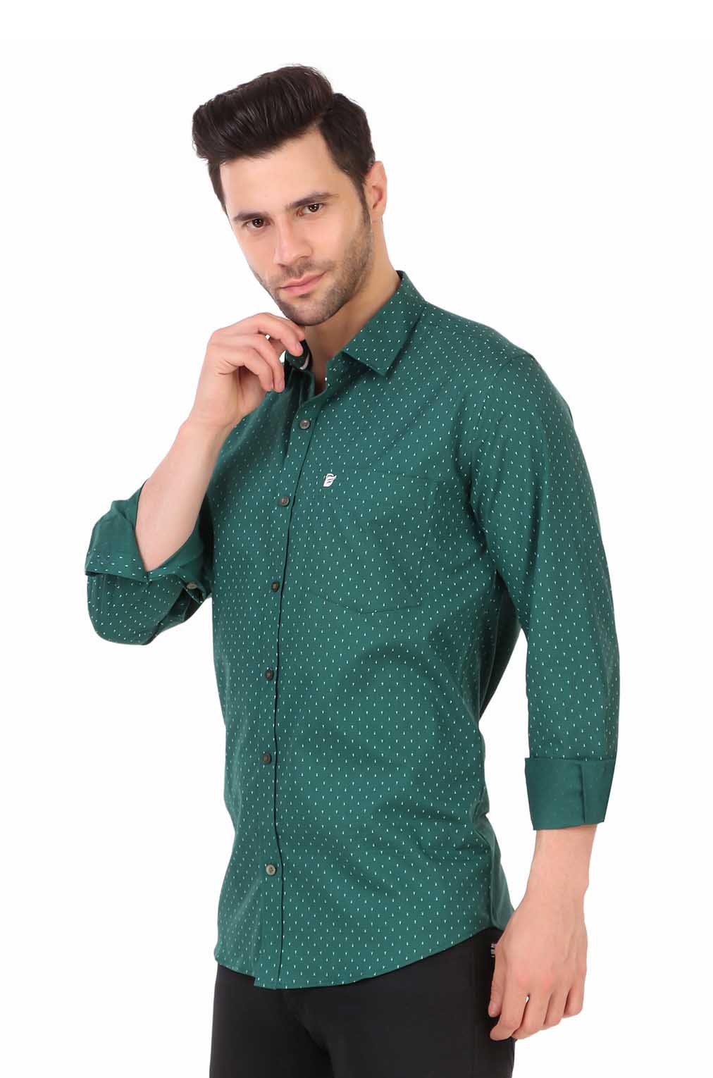 Men Green Printed Slim Fit Formal Shirt