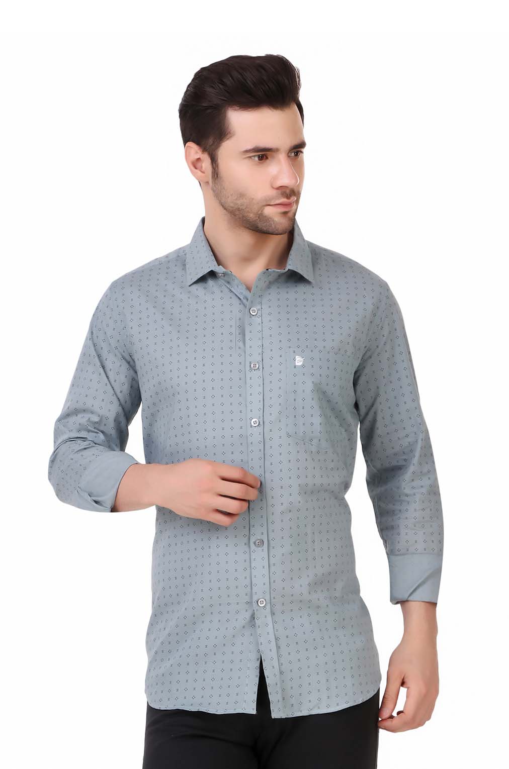 Grey printed slim fit formal shirt