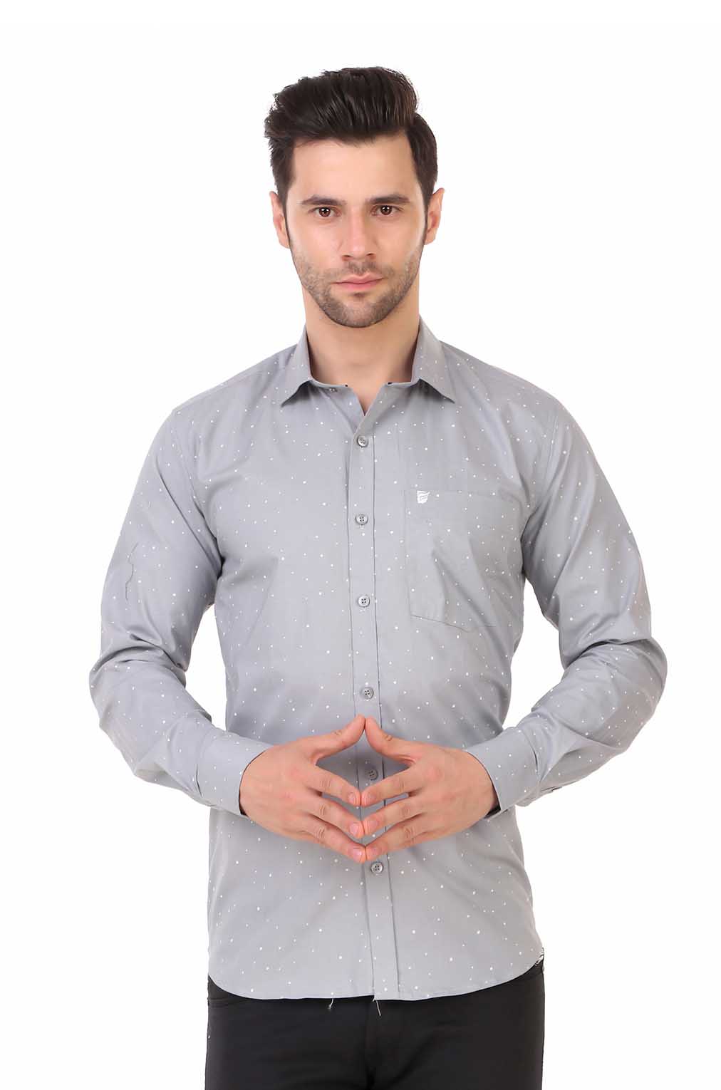 Men Light Grey Printed Slim Fit Formal Shirt