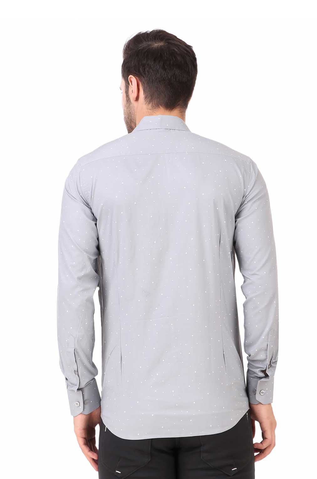 Men Light Grey Printed Slim Fit Formal Shirt