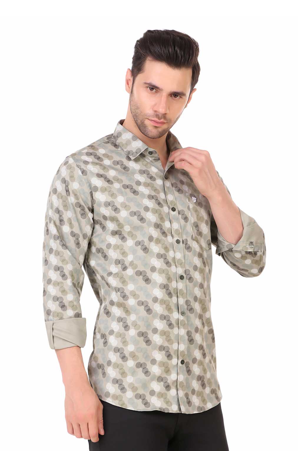 Men Light Green Printed Slim Fit Formal Shirt