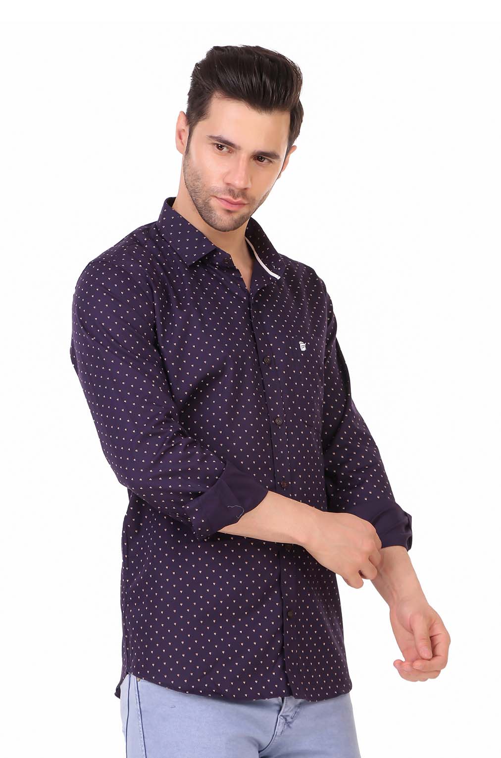 Men Dotted Purple Slim Fit Formal Shirt