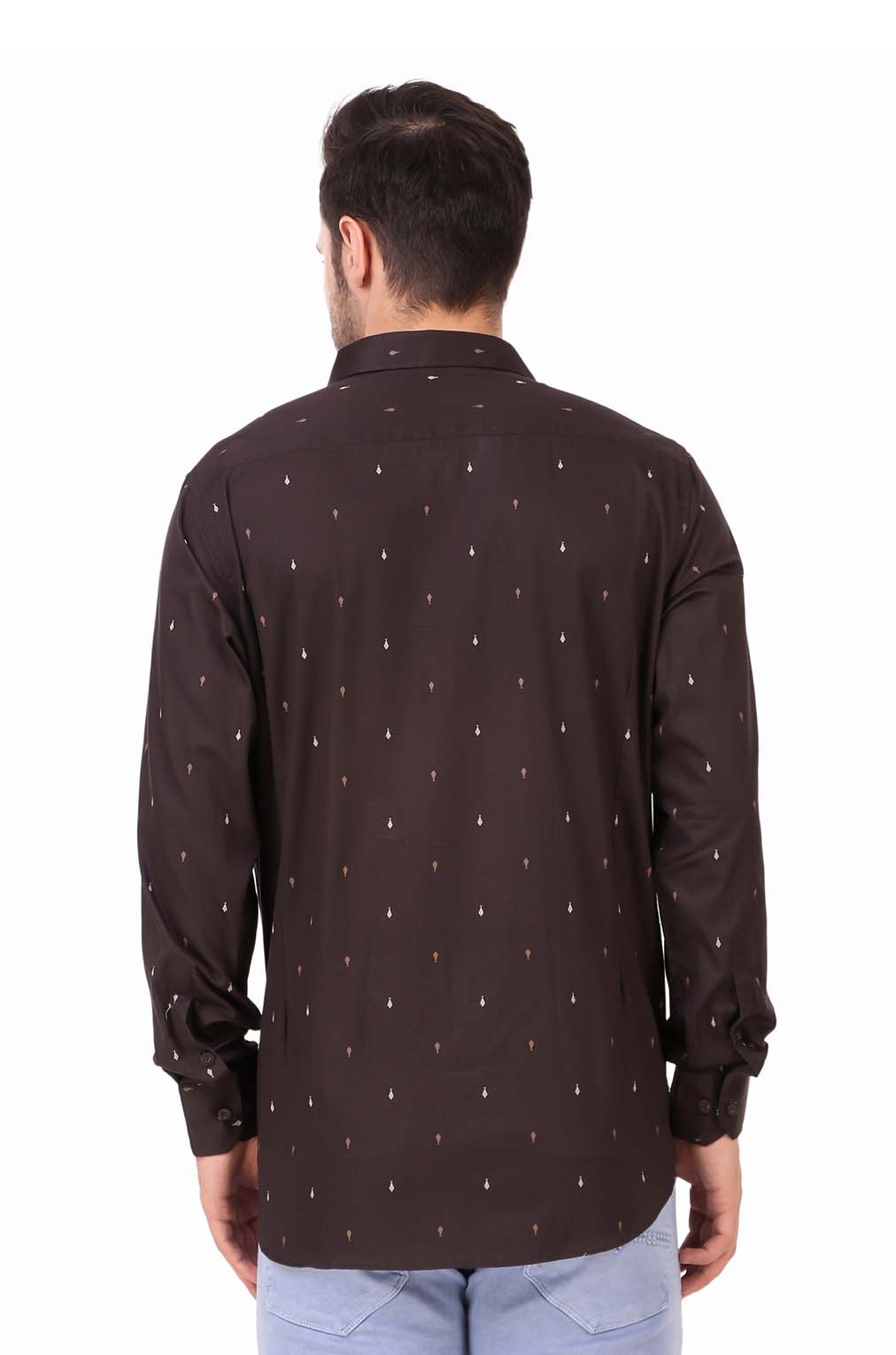 Men Brown Printed Slim Fit Formal Shirt