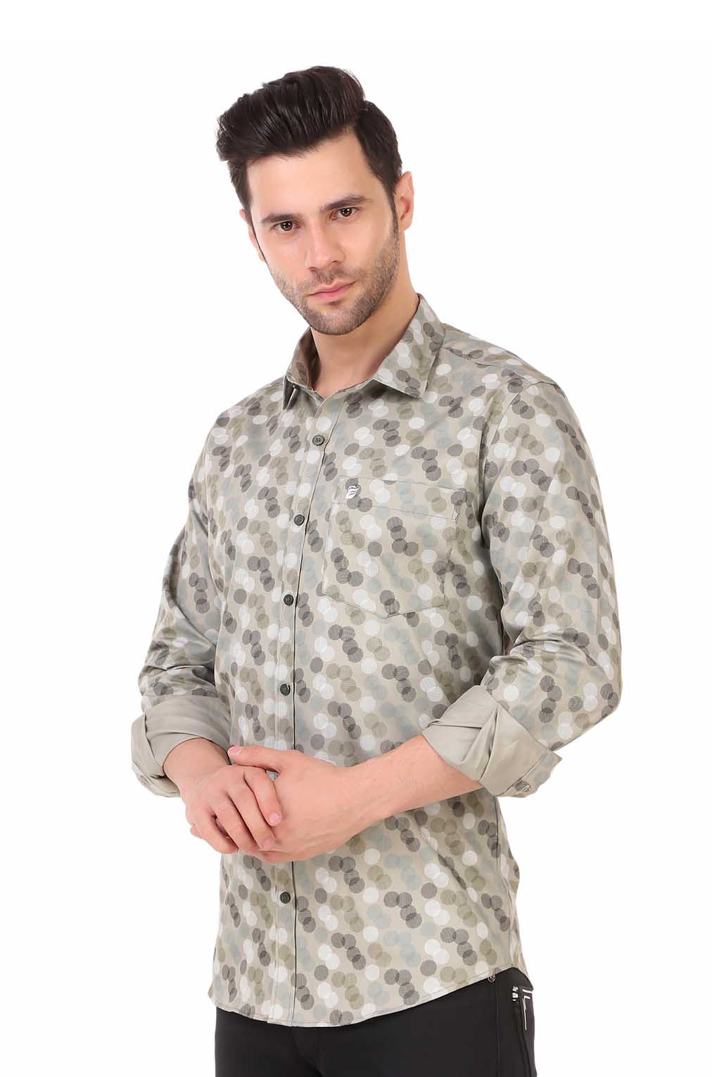 Men Light Green Printed Slim Fit Formal Shirt