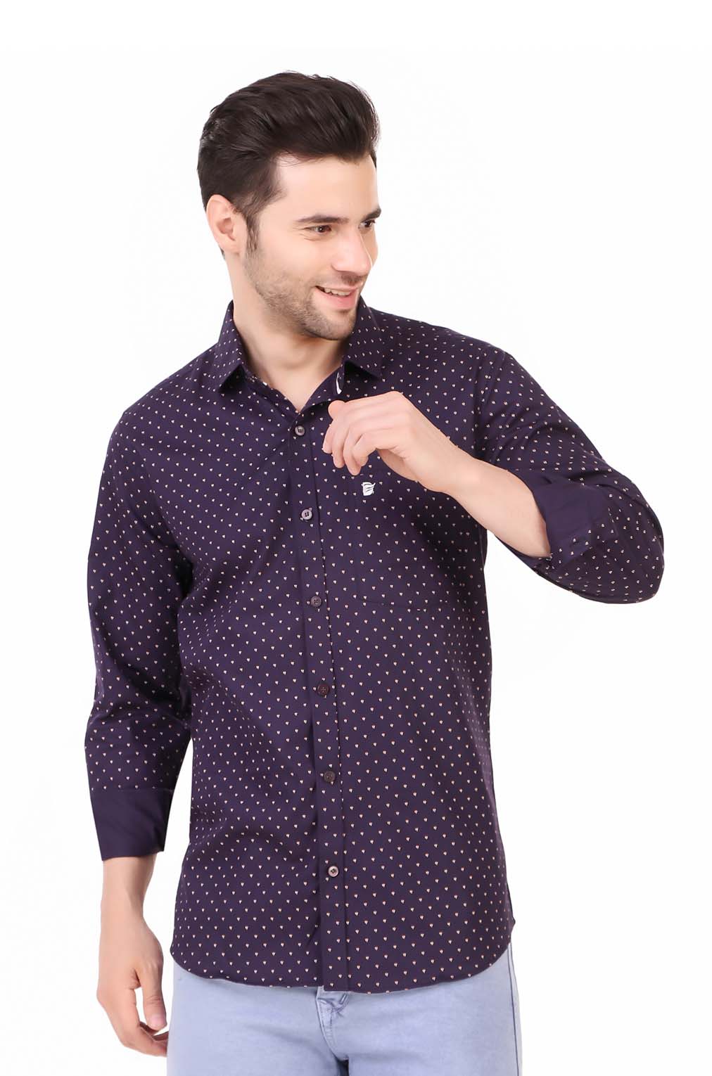 Men Dotted Purple Slim Fit Formal Shirt