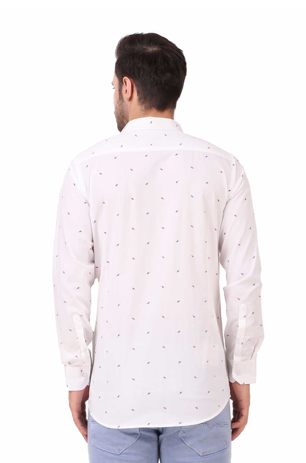 Men White Printed Slim Fit Formal Shirt