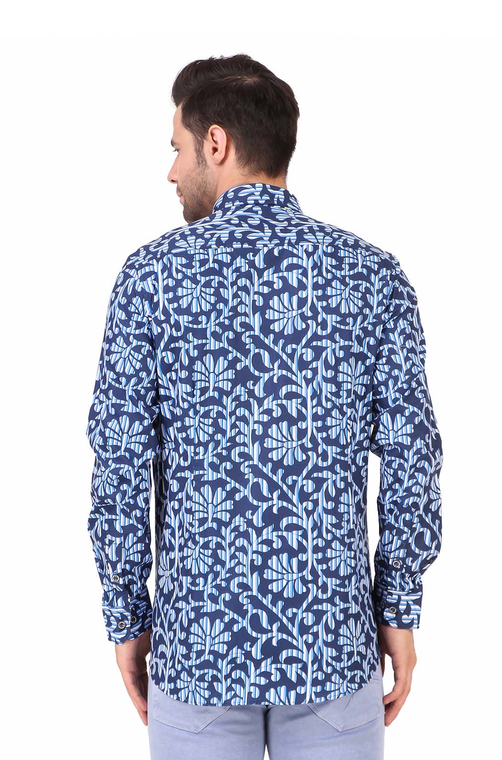 Men Blue Floral Slim Fit Formal Shirt