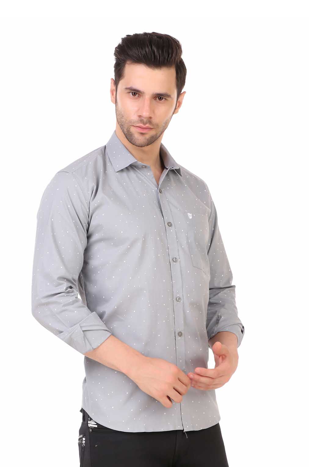 Men Light Grey Printed Slim Fit Formal Shirt