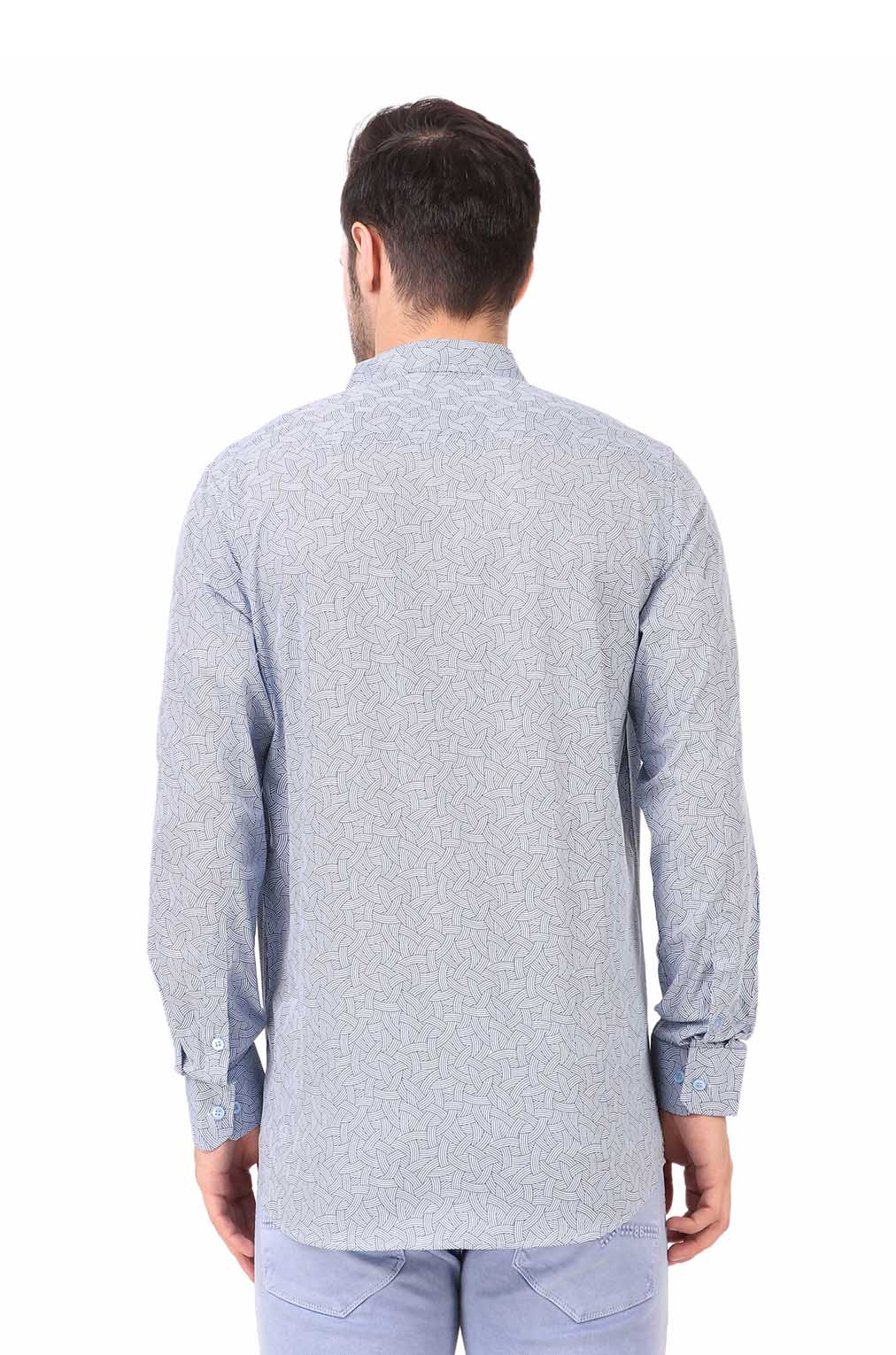 Men Blue Printed Slim Fit Formal Shirt