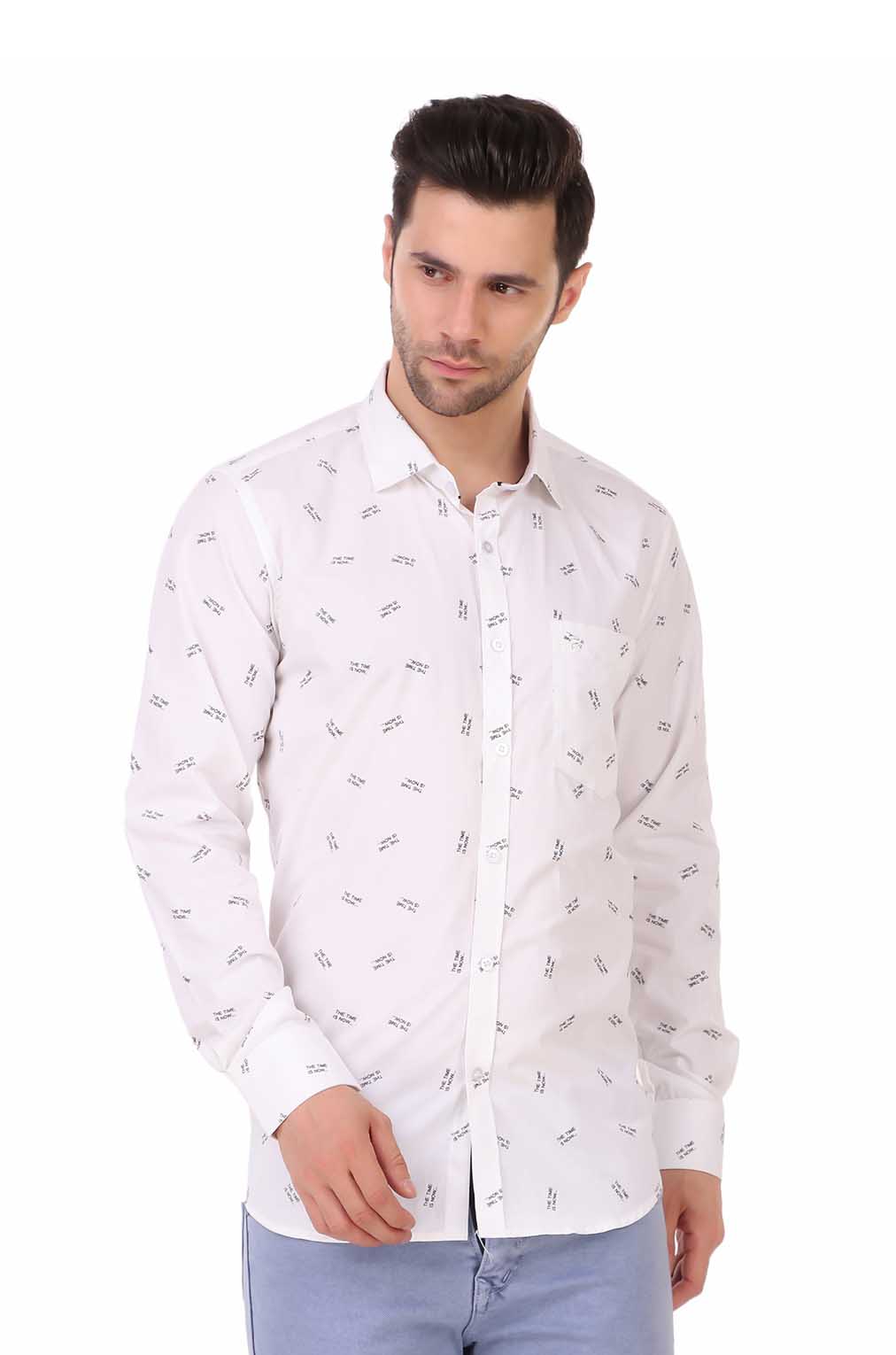 Men White Graphic Printed Slim Fit Formal Shirt