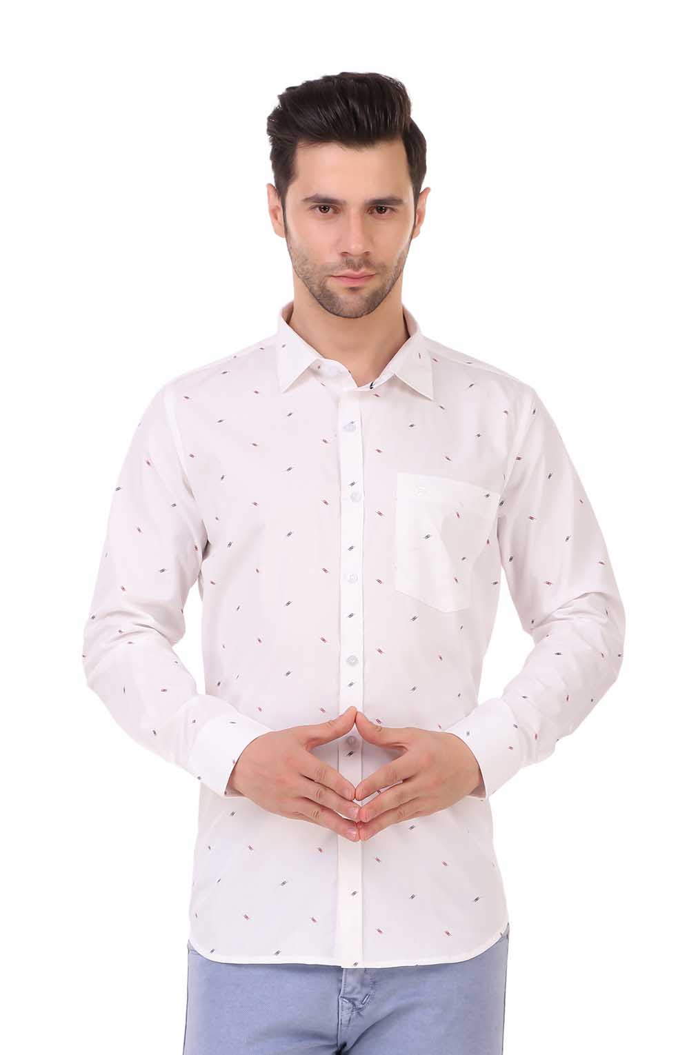Men White Printed Slim Fit Formal Shirt