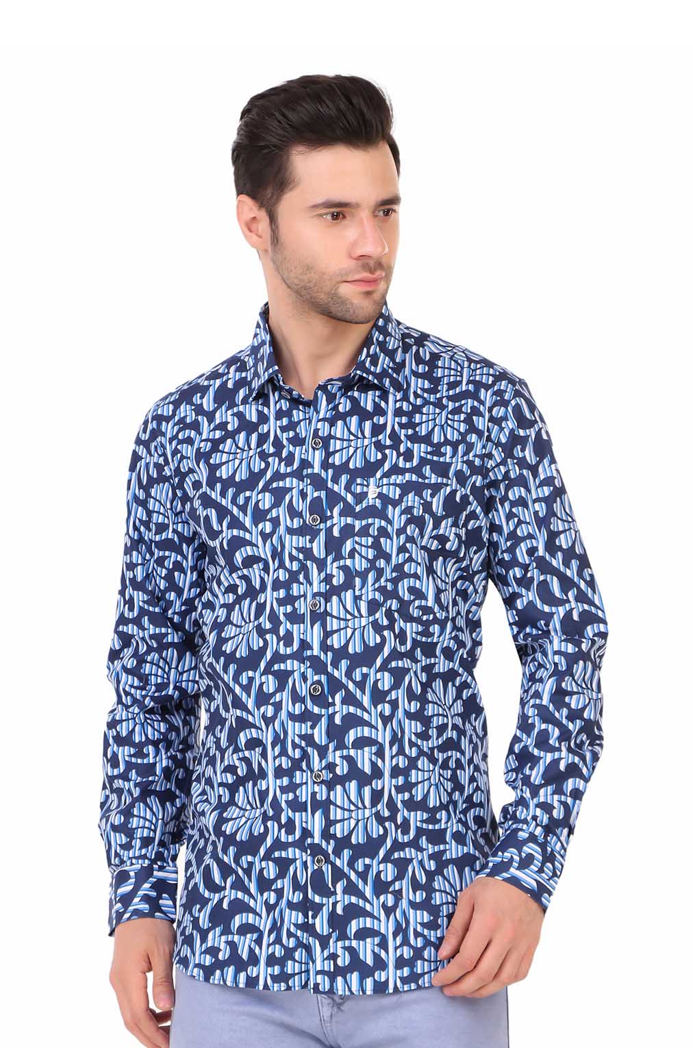 Men Blue Floral Slim Fit Formal Shirt