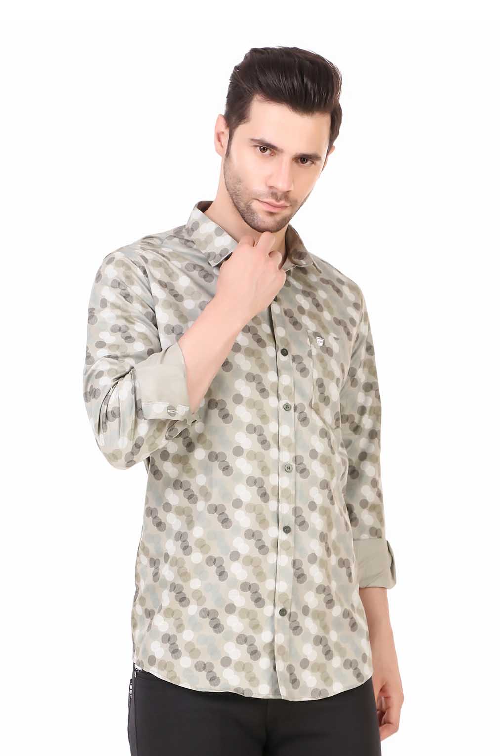 Men Light Green Printed Slim Fit Formal Shirt