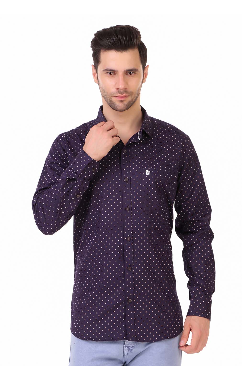 purple dotted slim fit formal shirt