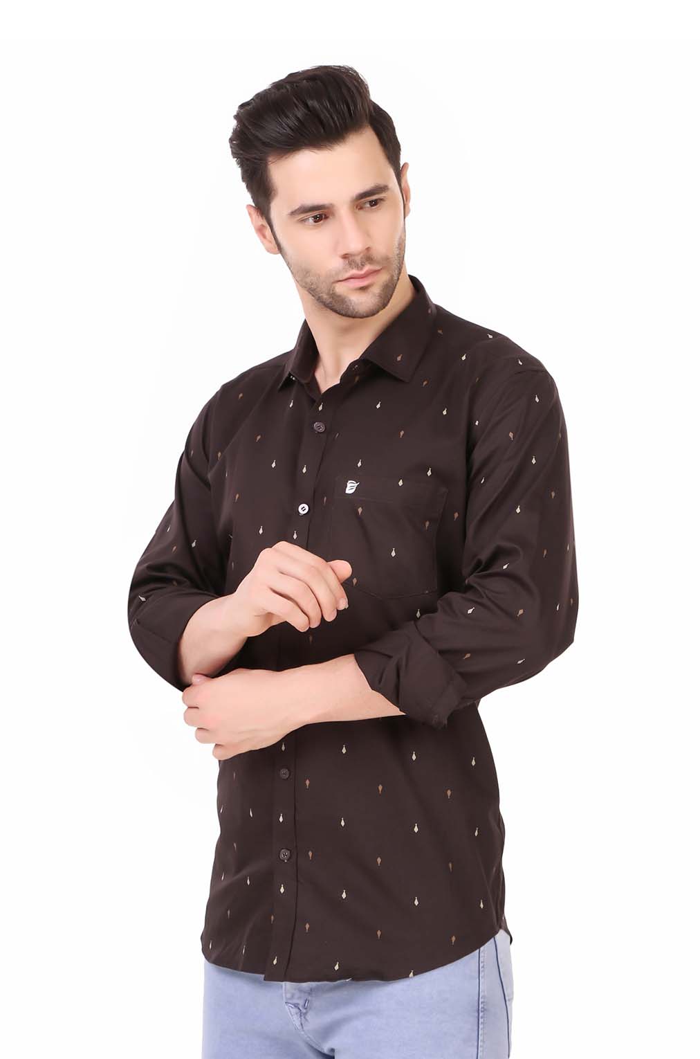 Men Brown Printed Slim Fit Formal Shirt