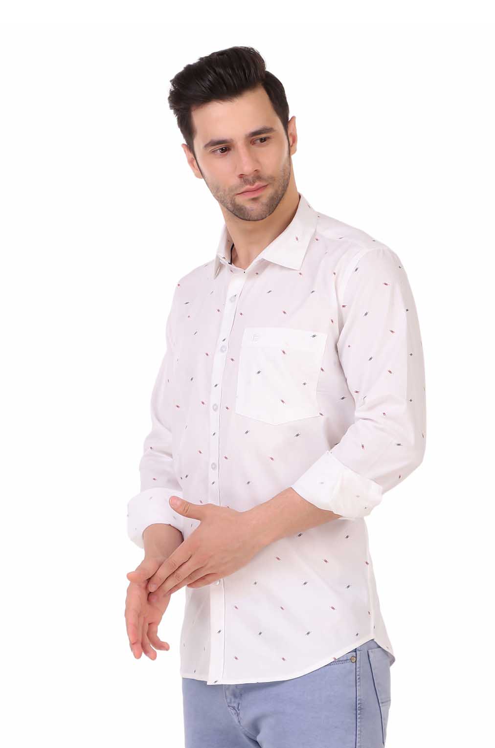 Men White Printed Slim Fit Formal Shirt