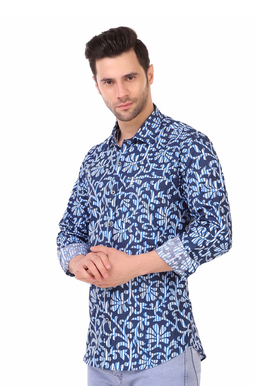 Men Blue Floral Slim Fit Formal Shirt