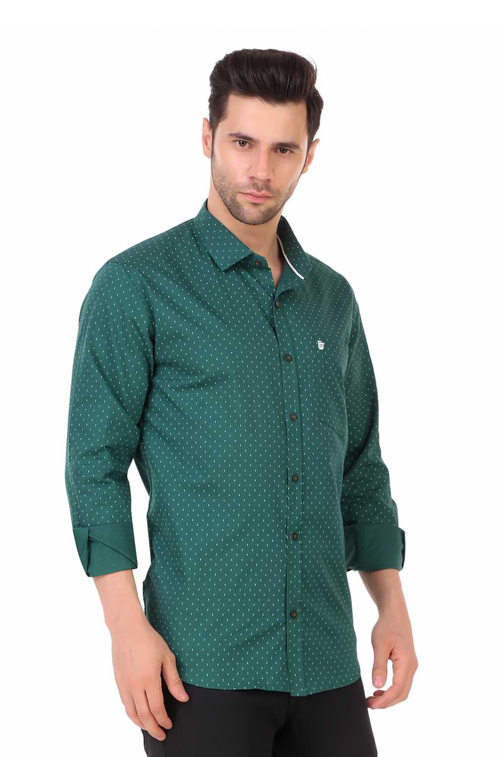 Men Green Printed Slim Fit Formal Shirt