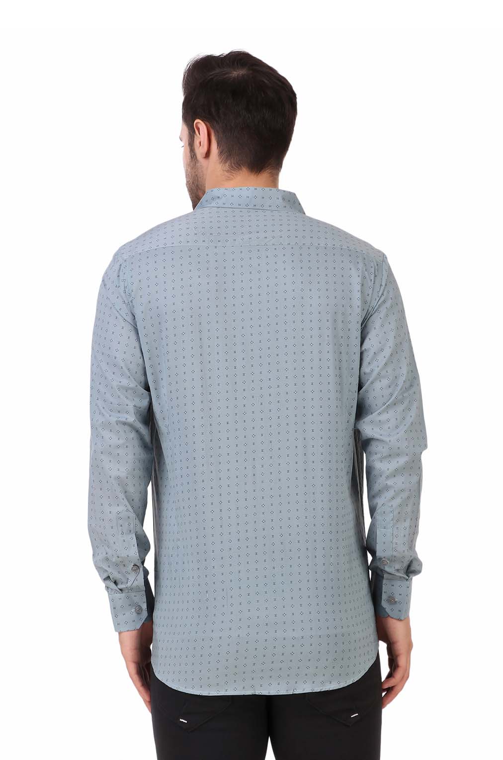 Men Steel Grey Printed Slim Fit Formal Shirt