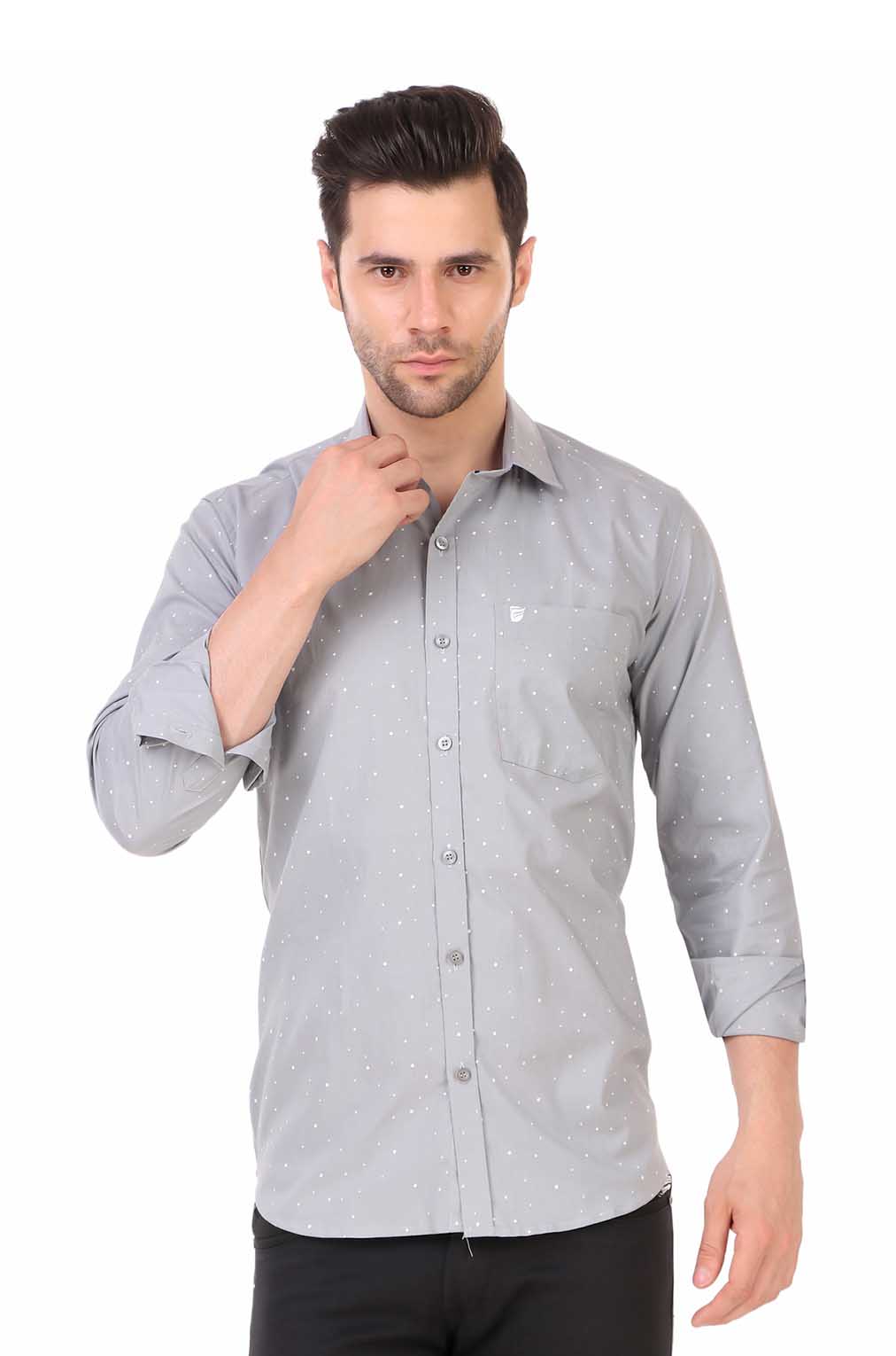 Men Light Grey Printed Slim Fit Formal Shirt