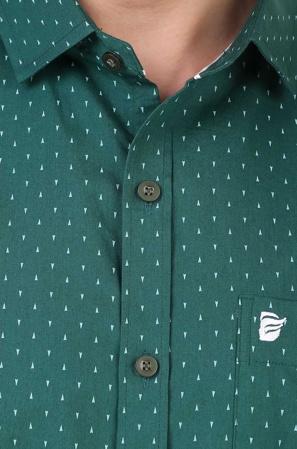 Men Green Printed Slim Fit Formal Shirt