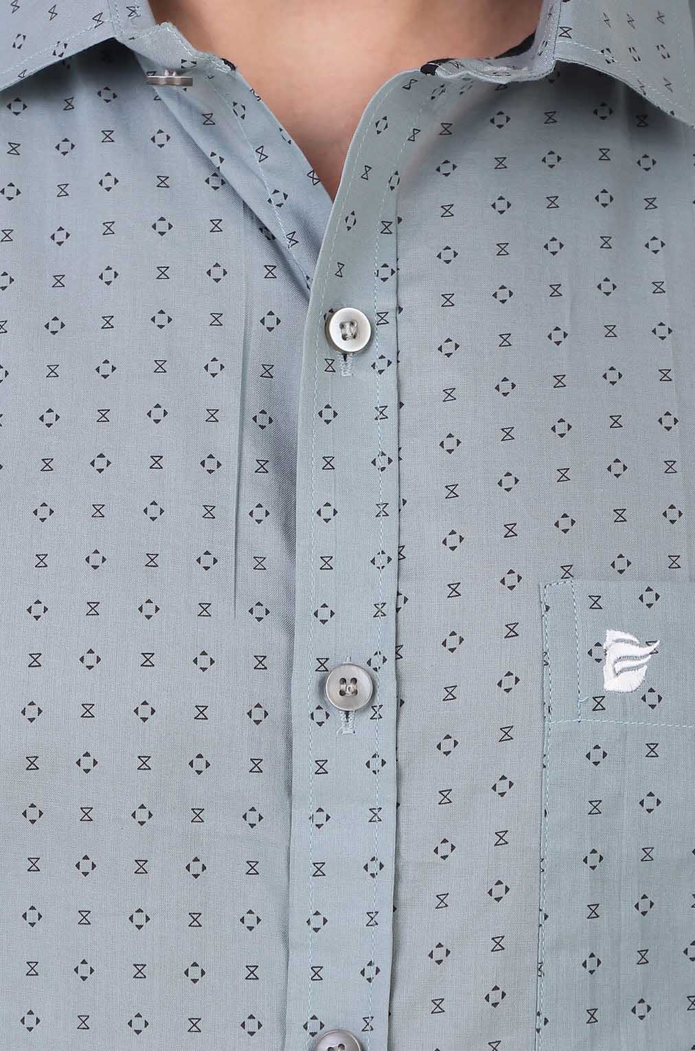 Men Steel Grey Printed Slim Fit Formal Shirt