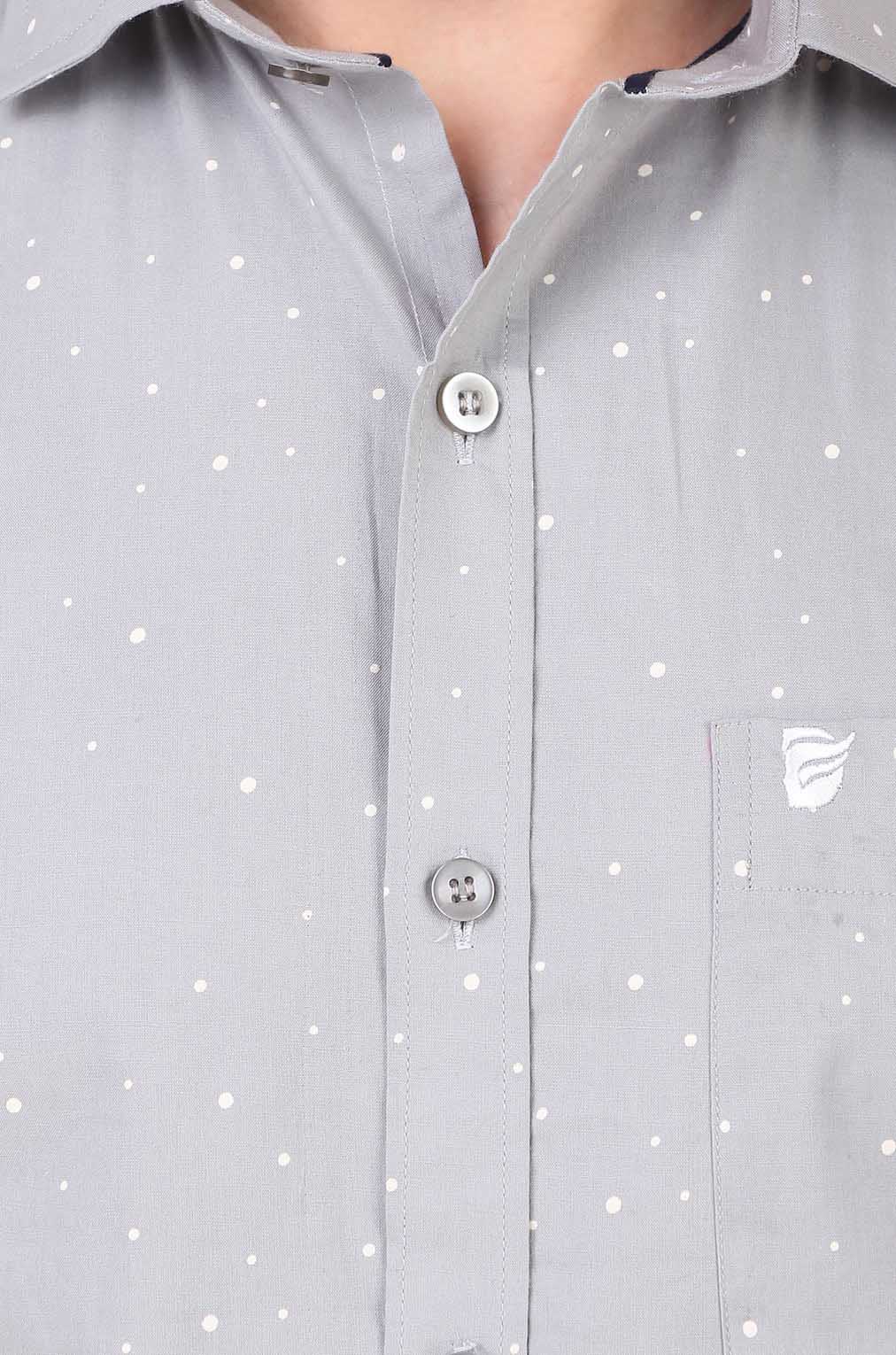 Men Light Grey Printed Slim Fit Formal Shirt