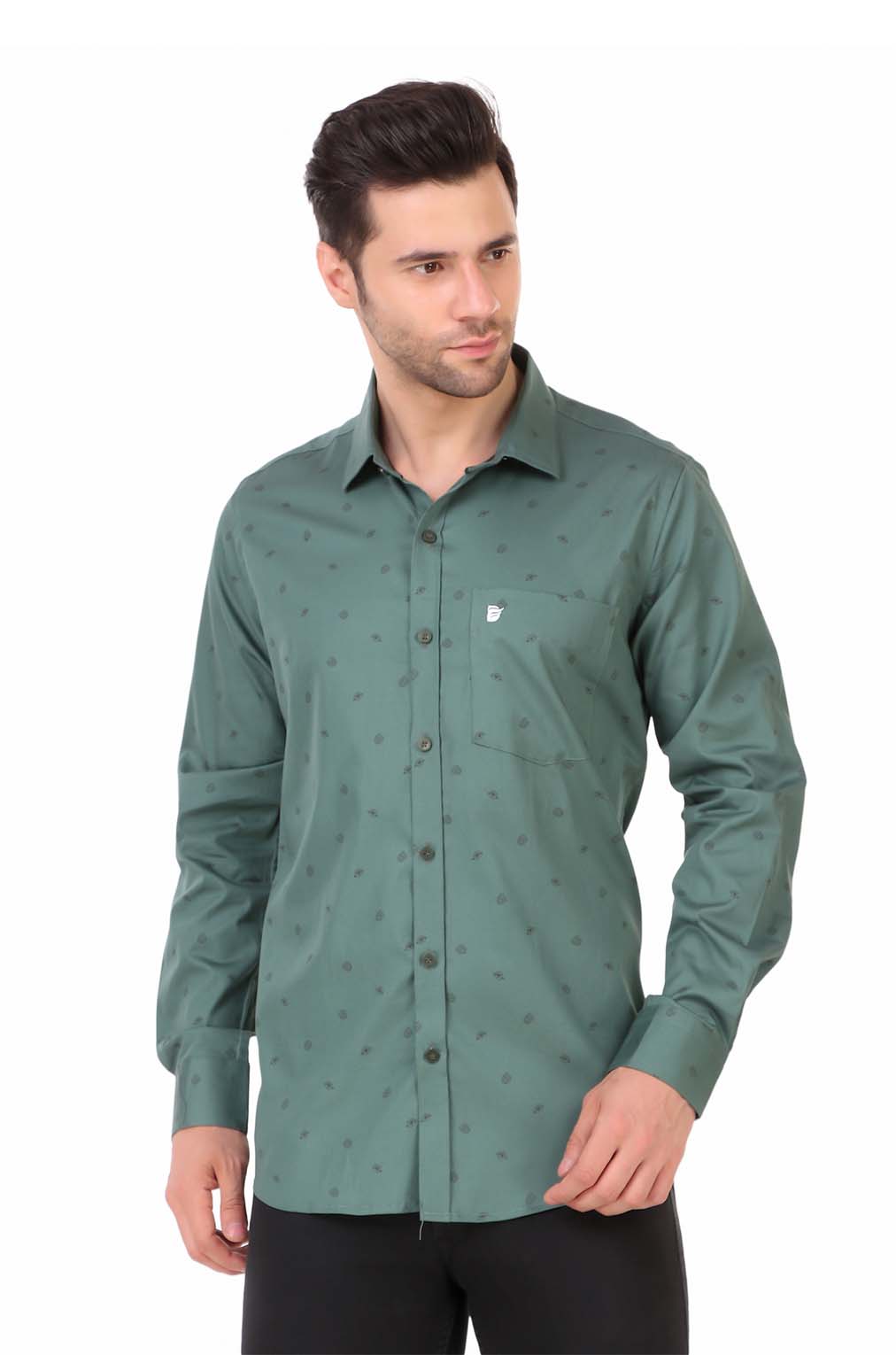 Men Green Floral Slim Fit Formal Shirt