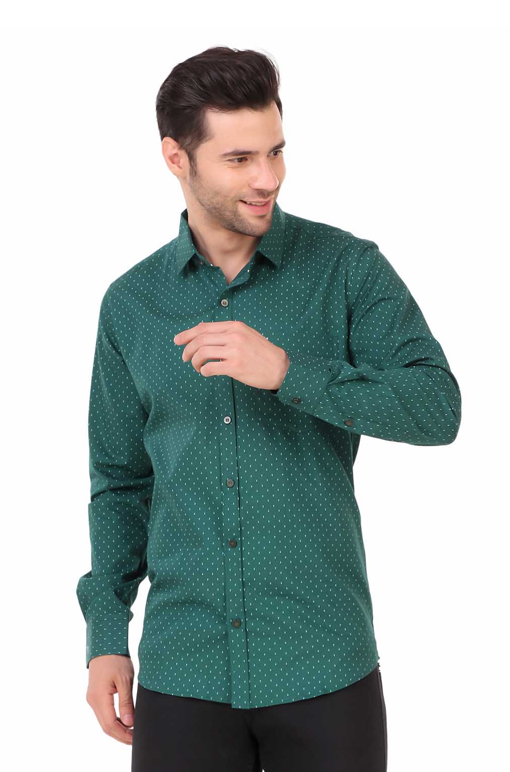 Men Green Printed Slim Fit Formal Shirt