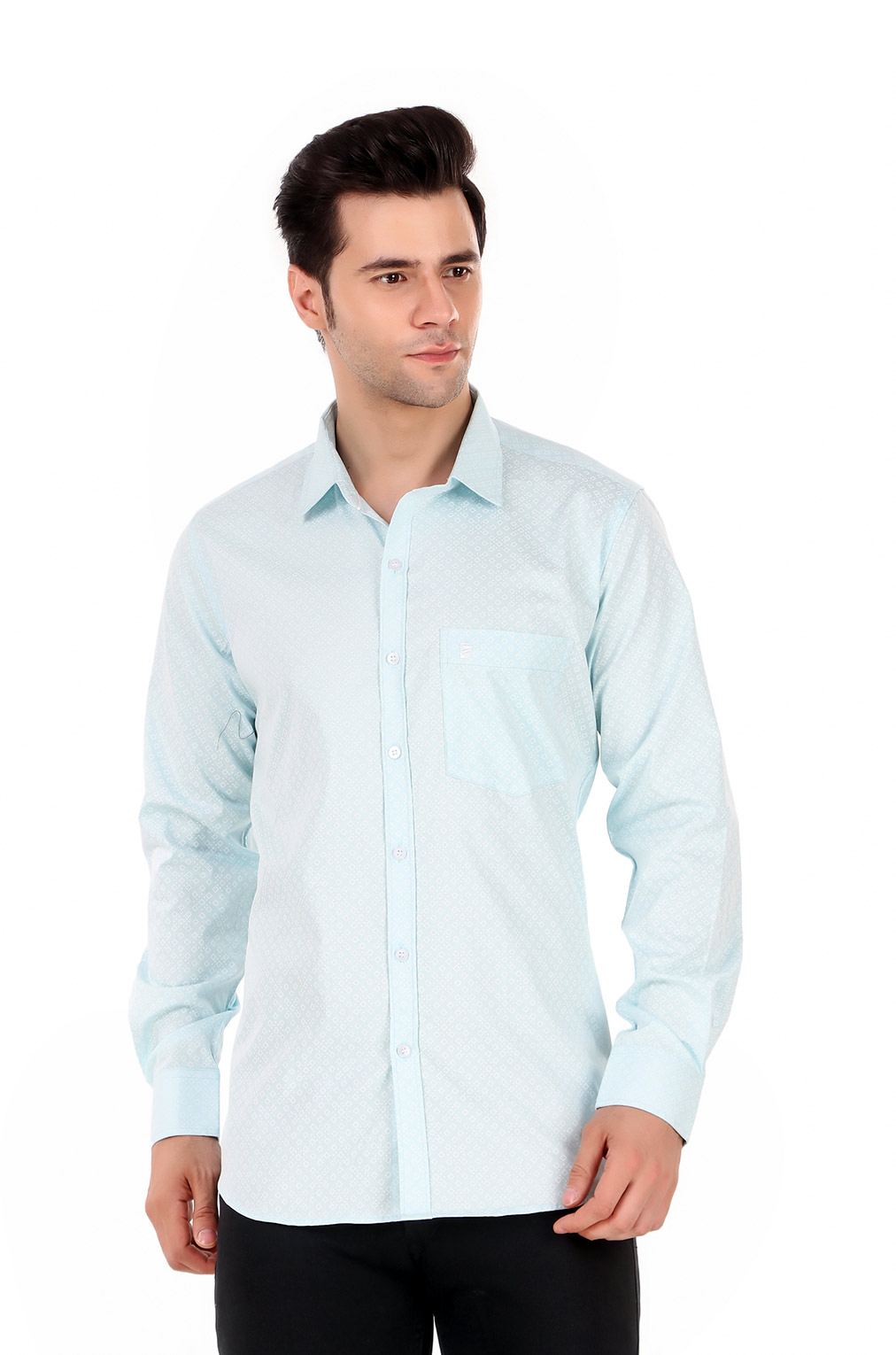 Men Sky Blue Printed Slim Fit Formal Shirt