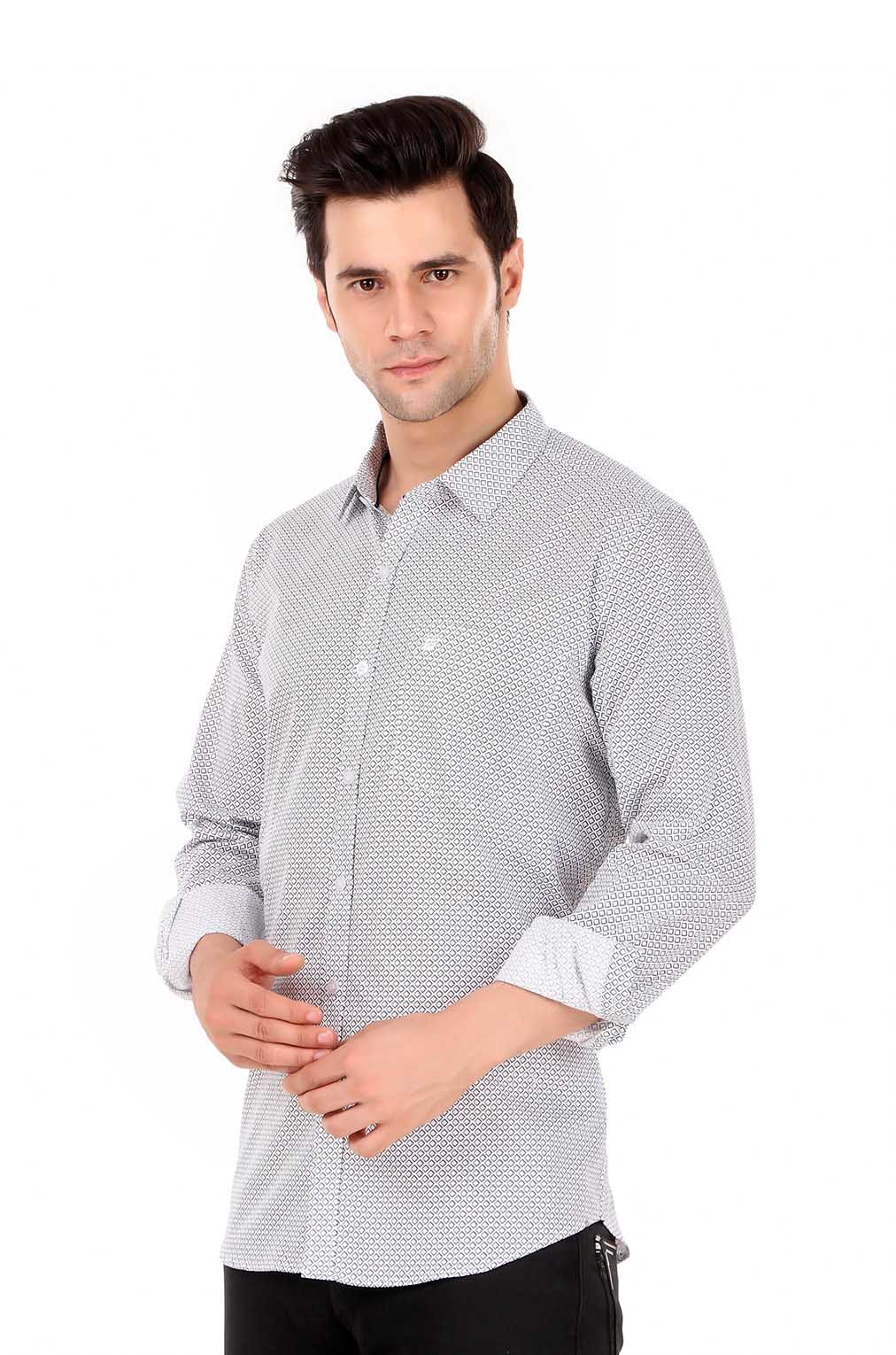 Men White Printed Slim Fit Formal Shirt