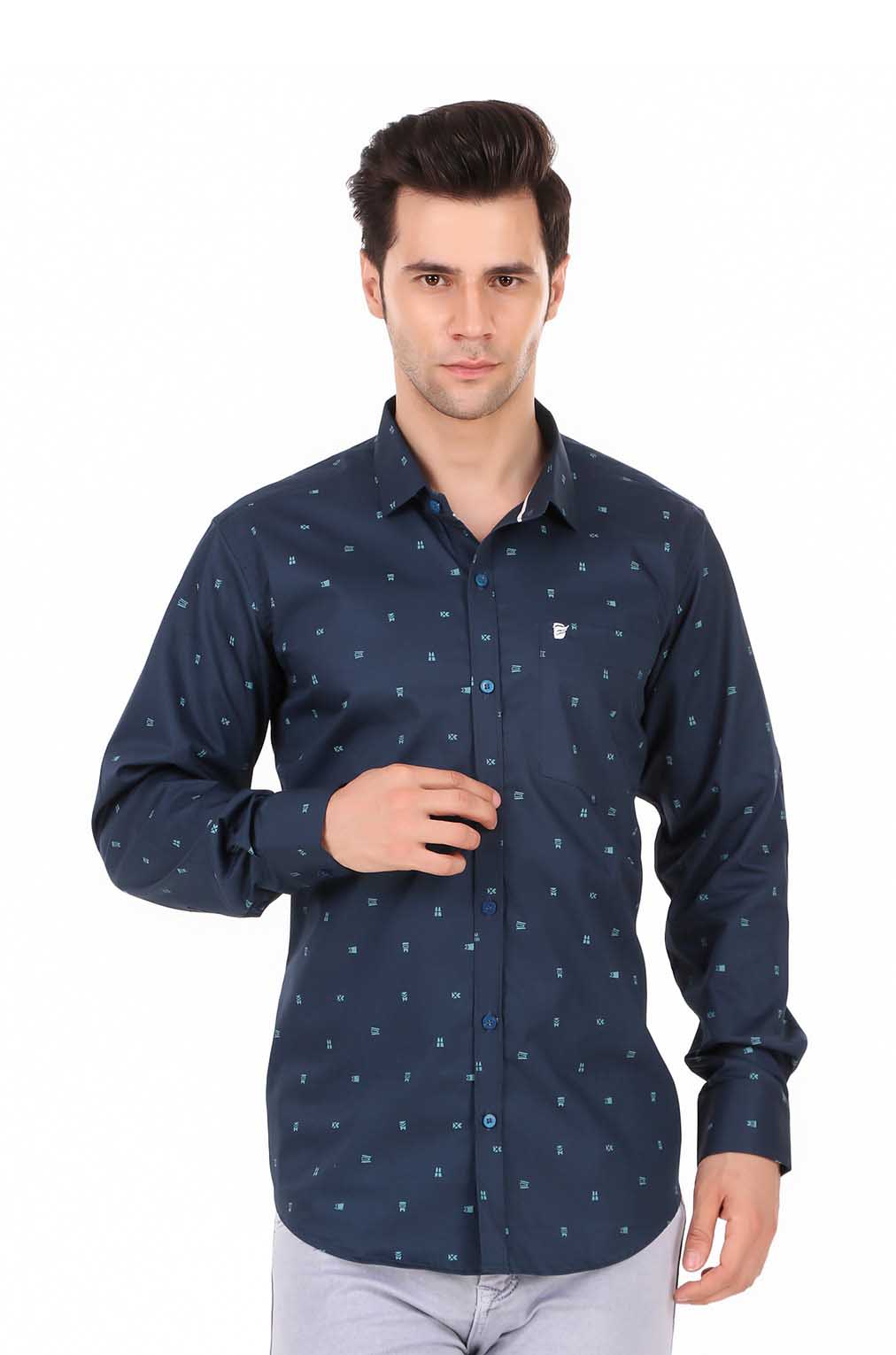 Men Navy Blue Conversational Printed Slim Fit Formal Shirt