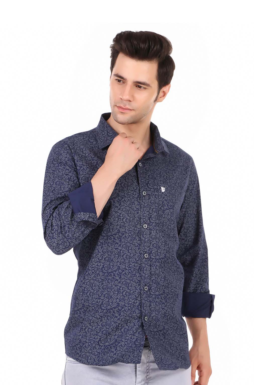 Men  Blue Printed Slim Fit Formal Shirt