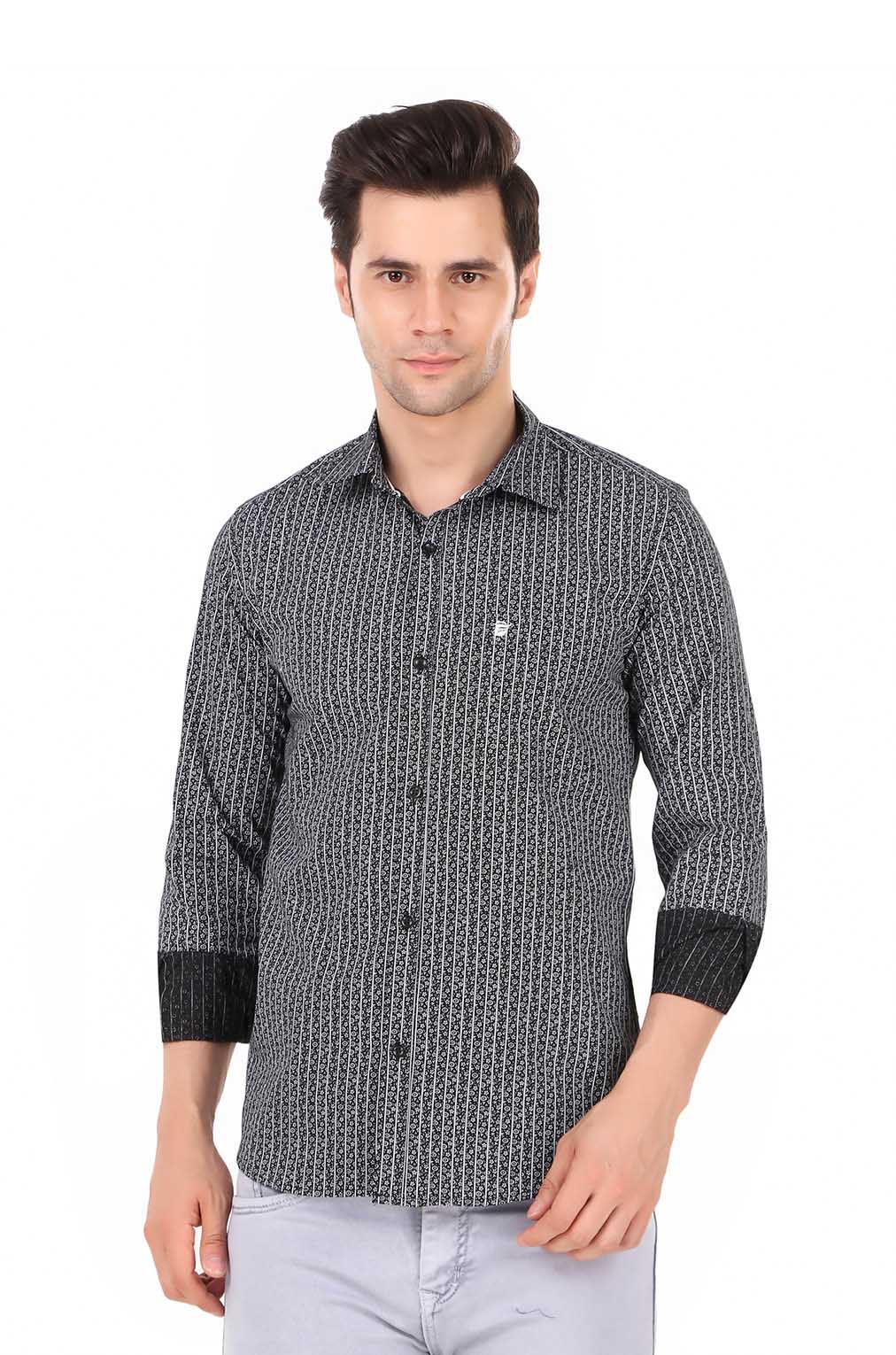 Men Printed Black Slim Fit Formal Shirt