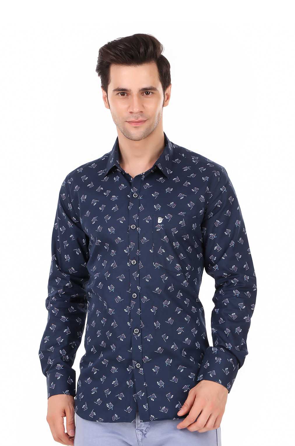 Men Navy Blue Slim Fit Formal Shirt