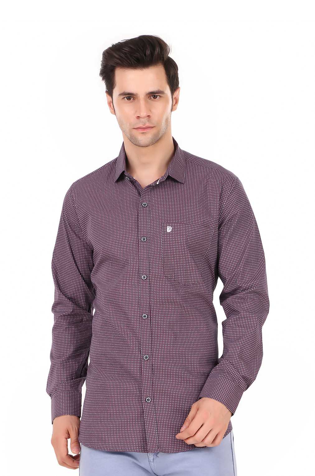 Men Purple Printed Slim Fit Formal Shirt