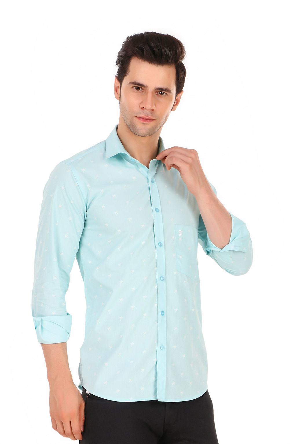Men Sky Blue Conversational Printed Slim Fit Formal Shirt