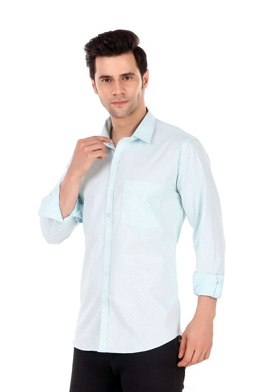 Men Sky Blue Printed Slim Fit Formal Shirt