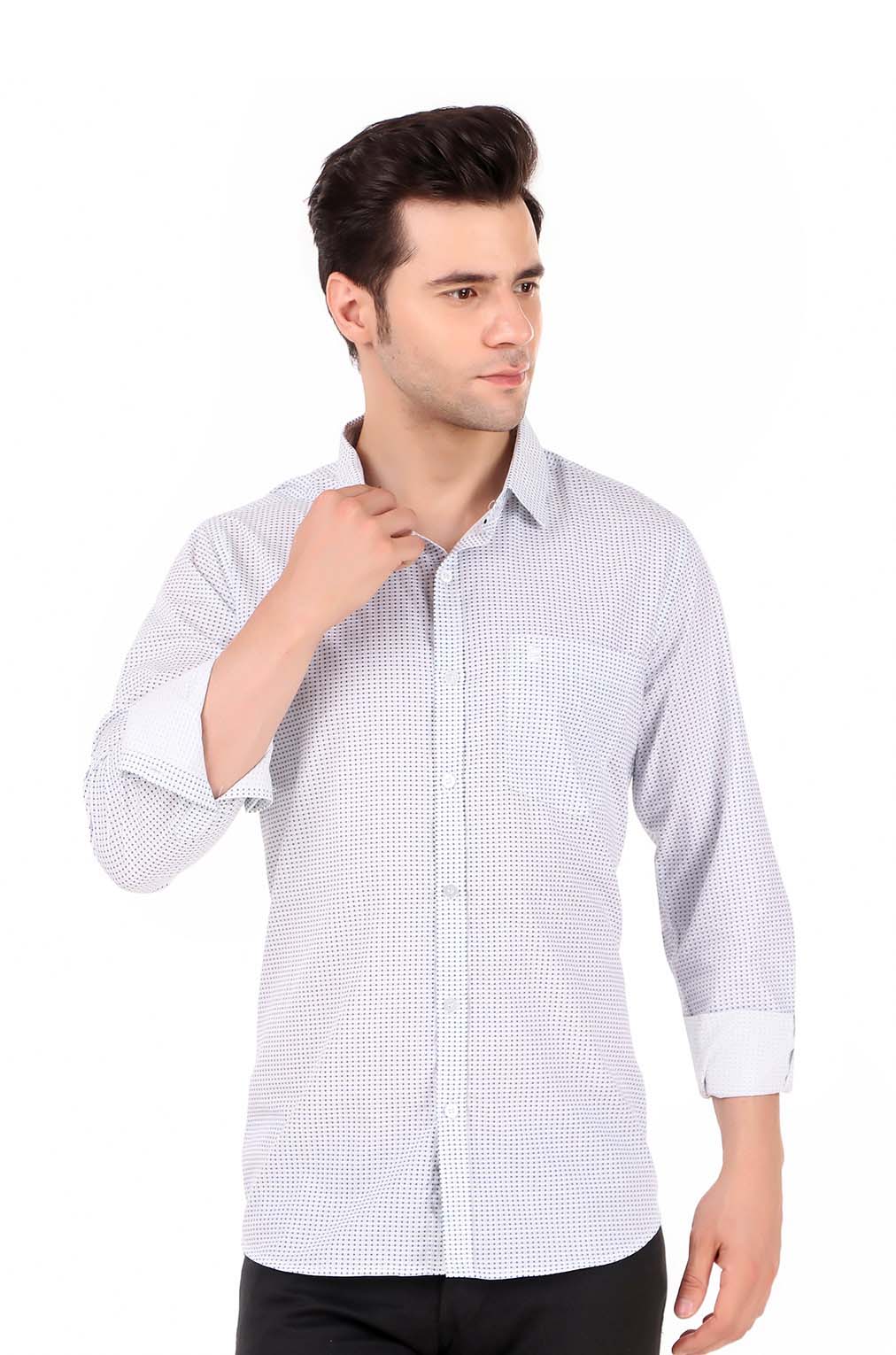 Men Blue Micro Polka Dot Printed Formal Shirt