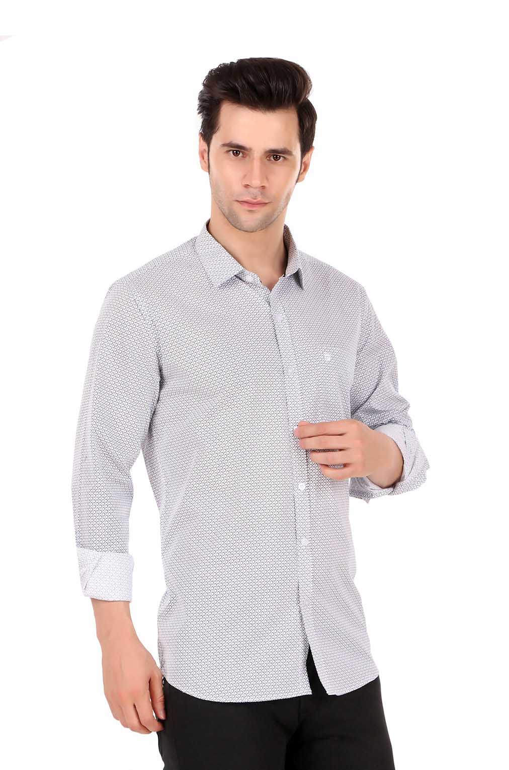 Men White Printed Slim Fit Formal Shirt