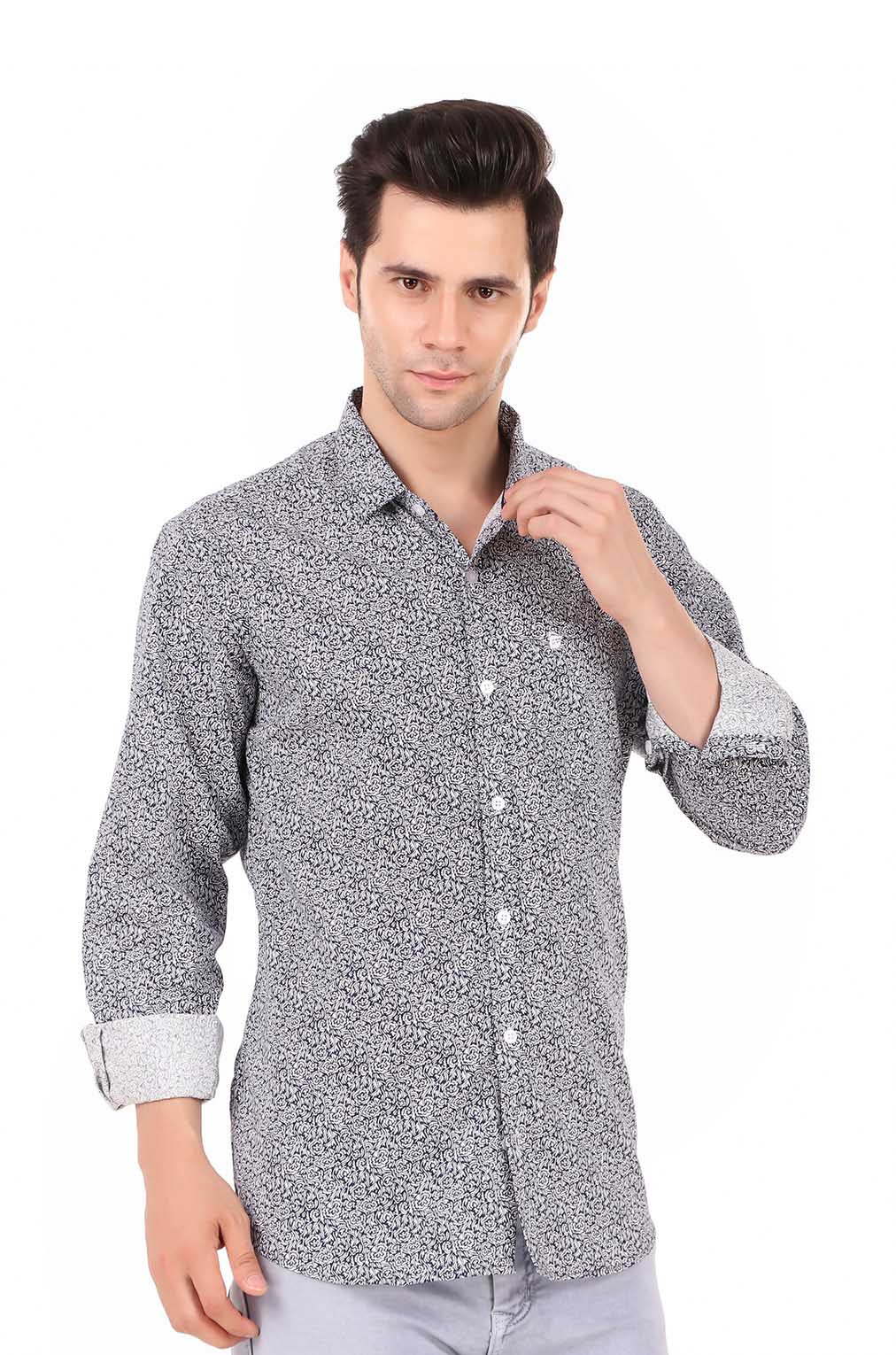 Men Blue Floral Slim Fit Formal Shirt